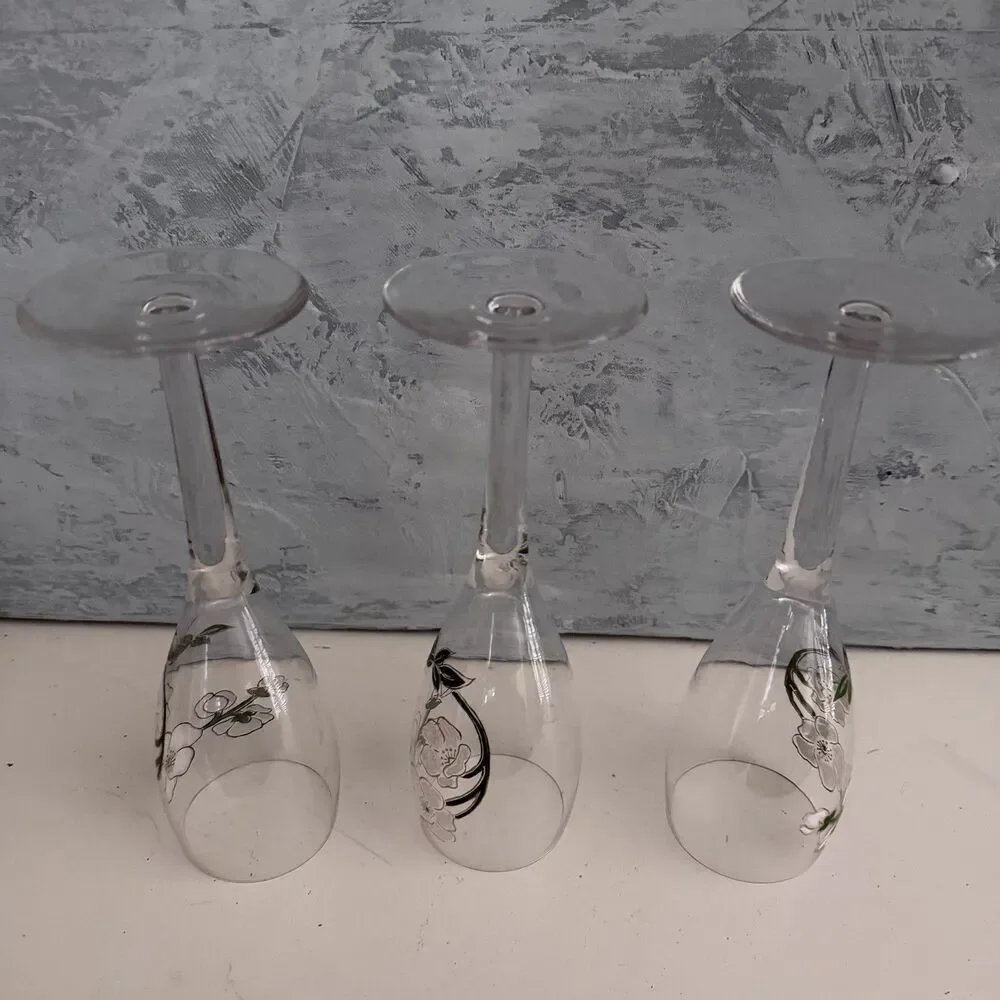 PERRIER JOUET CRYSTAL CHAMPAGNE GOBLETS LIGHT PINK FLORAL 7.5” 4 OZ  Set Of 3